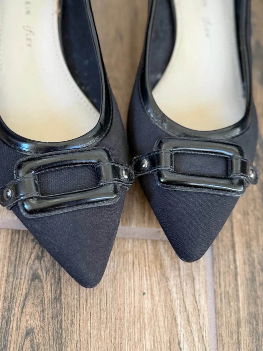 Anne Klein Black Pointed Toe Flats with Buckle Accent - Picture 6 of 8